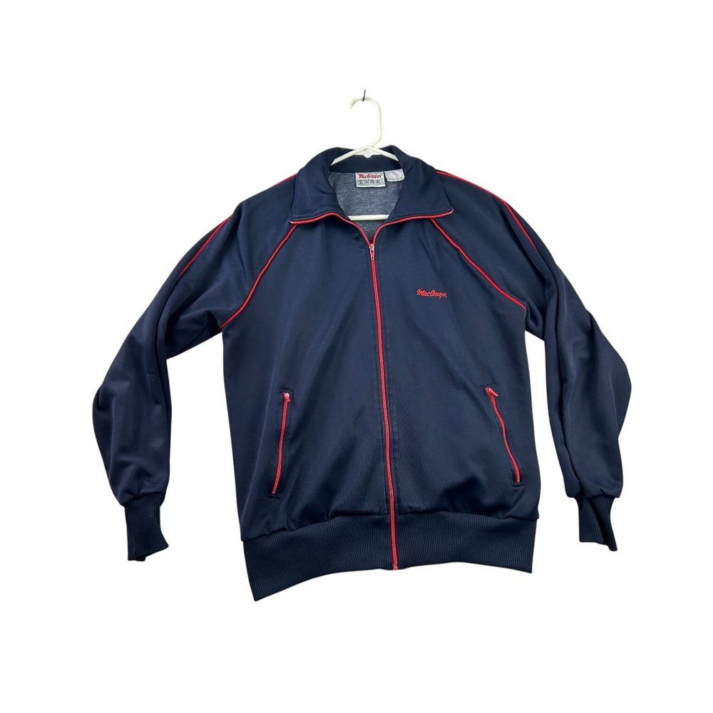 MacGregor Piping Track Jacket M Navy Blue Red Full Zip Vintage Sportswear Retro